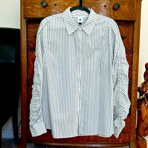 NWOT Women's CABI Fall 2023 Linear Shirt Button Up White with Black stripes.